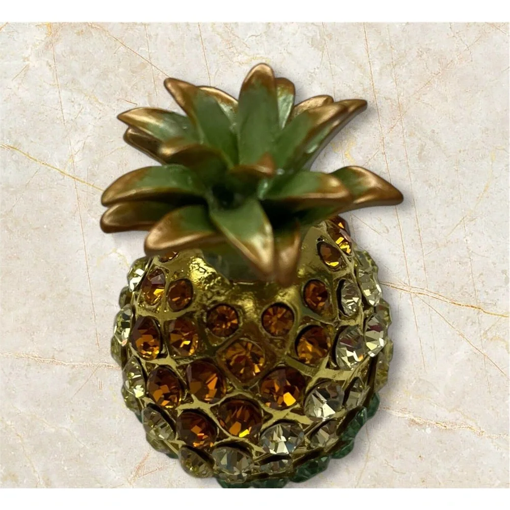 Rucinni Pineapple Trinket Jewelry Box Swarovski & Austria Crystals Enamel Hinged